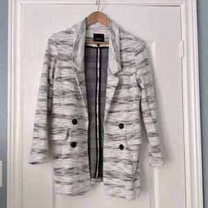 Dynamite Heathered Black and White Notch-Collar Open Front Blazer Side Medium